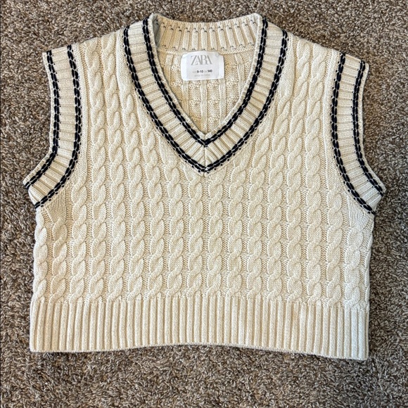 Zara Other - Zara V-Neck Trendy Cream Knit Sweater Vest Black Trim 
Youth 9-10
Womens-XS/S